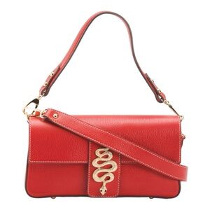 DIVINA FIRENZE Made In Italy Leather Baguette Crossbody With Snake Hardware